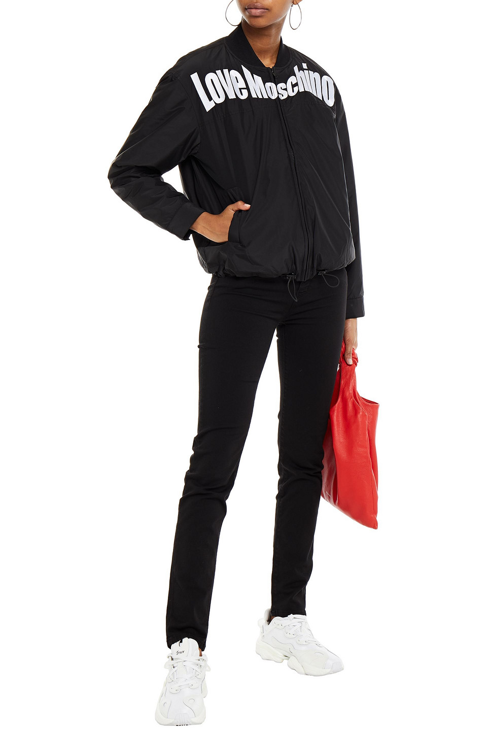 Love Moschino Embroidered Shell Bomber Jacket In Black