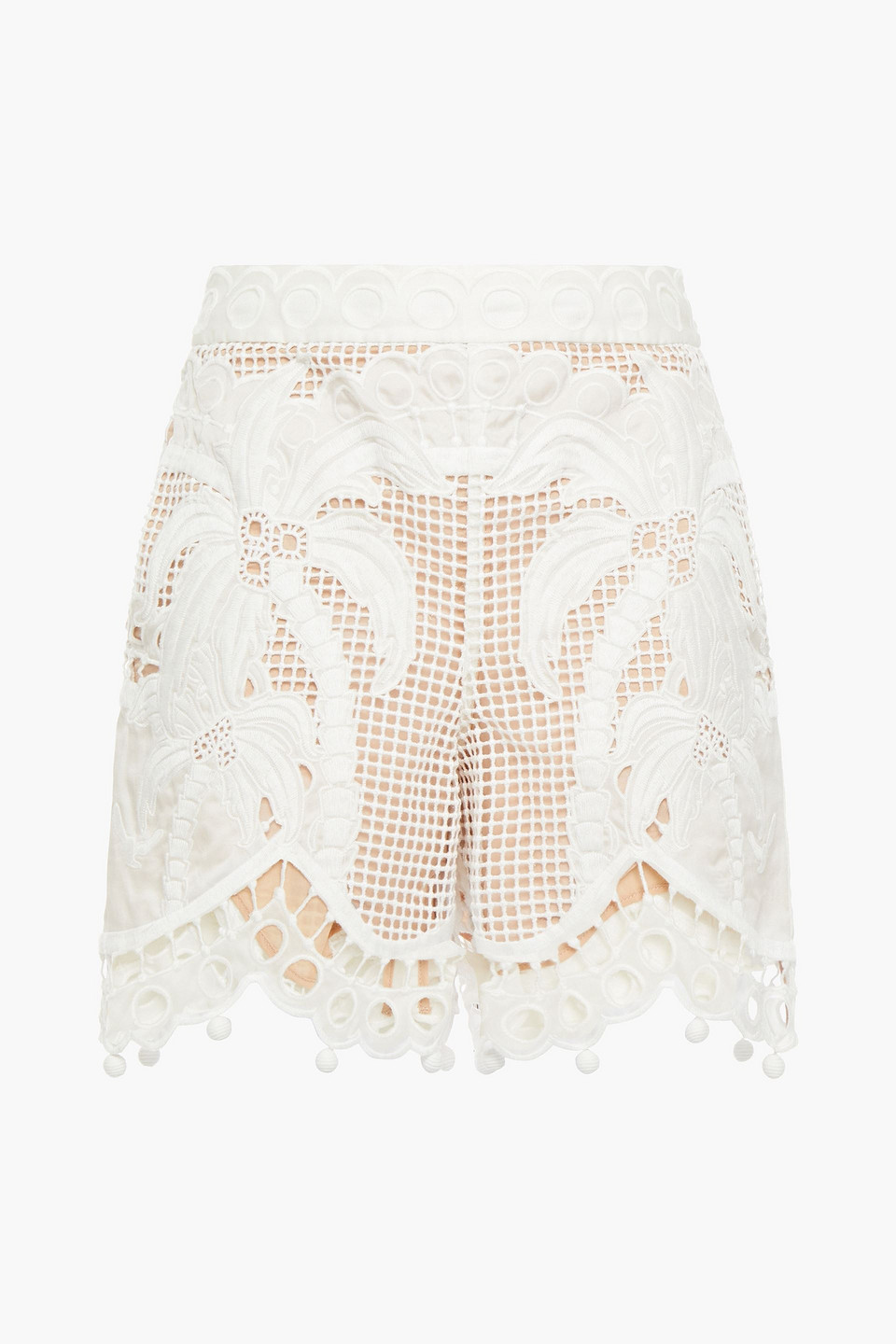 Broderie anglaise silk-organza and crochet shorts