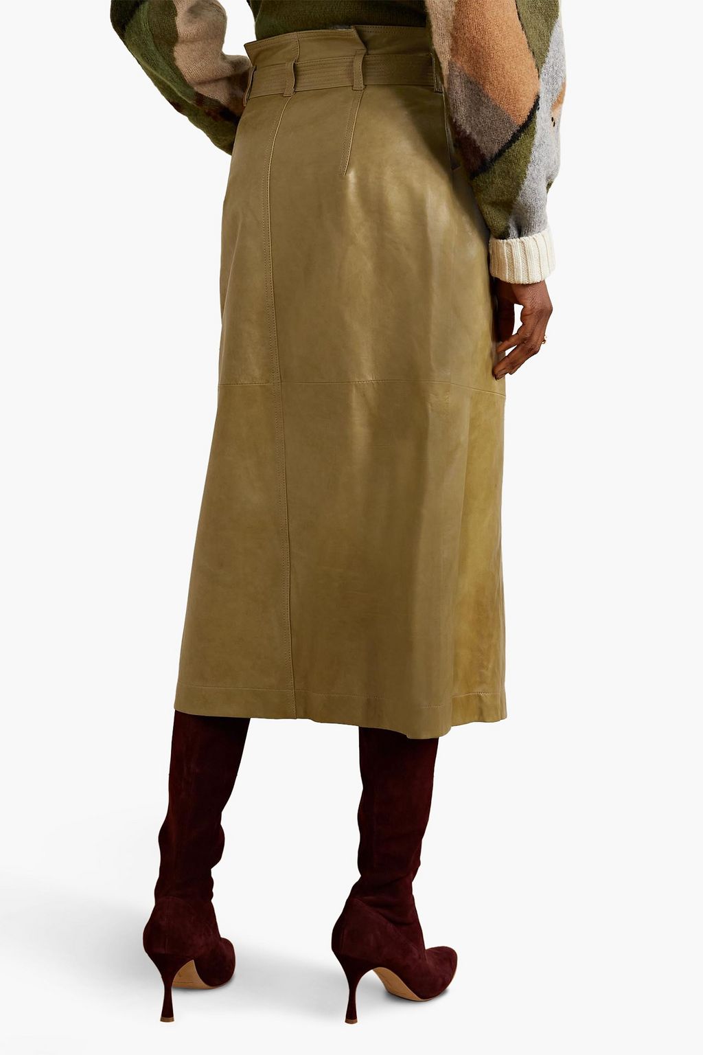 ULLA JOHNSON Sonia belted leather midi wrap skirt