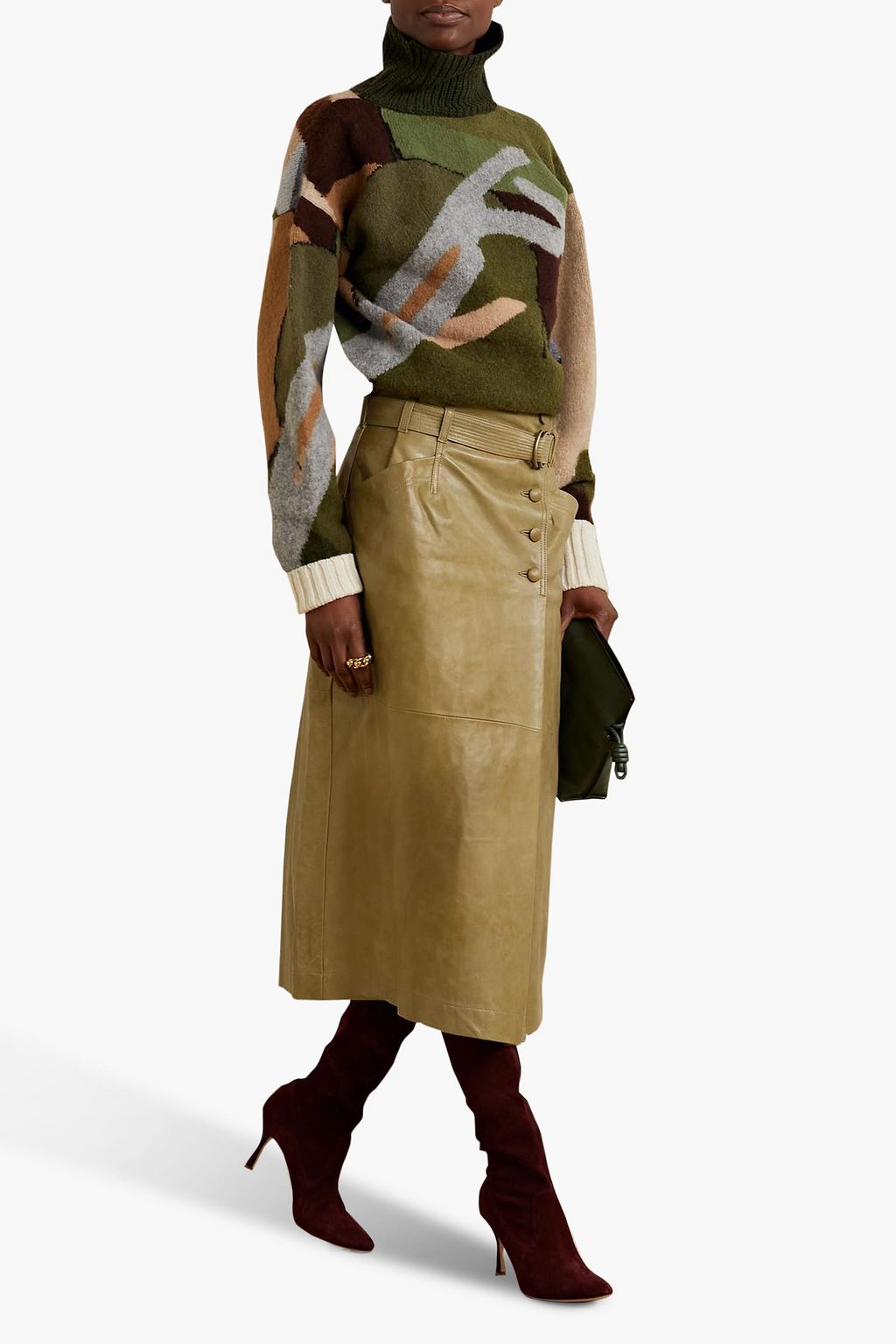 ULLA JOHNSON Sonia belted leather midi wrap skirt