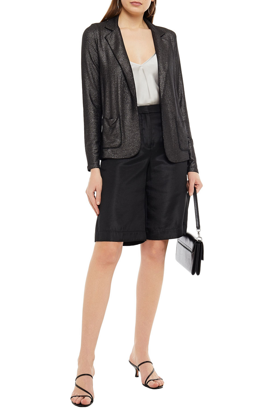 Majestic Metallic French Terry Blazer In Black