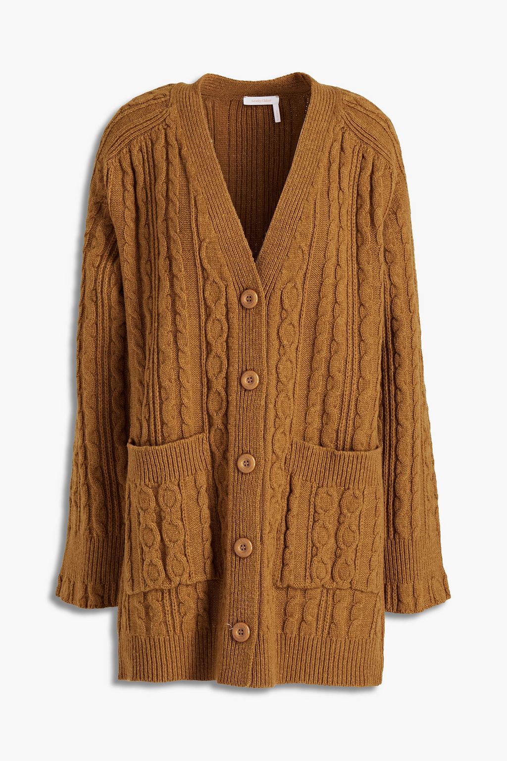 Camel Cable-knit wool-blend cardigan 