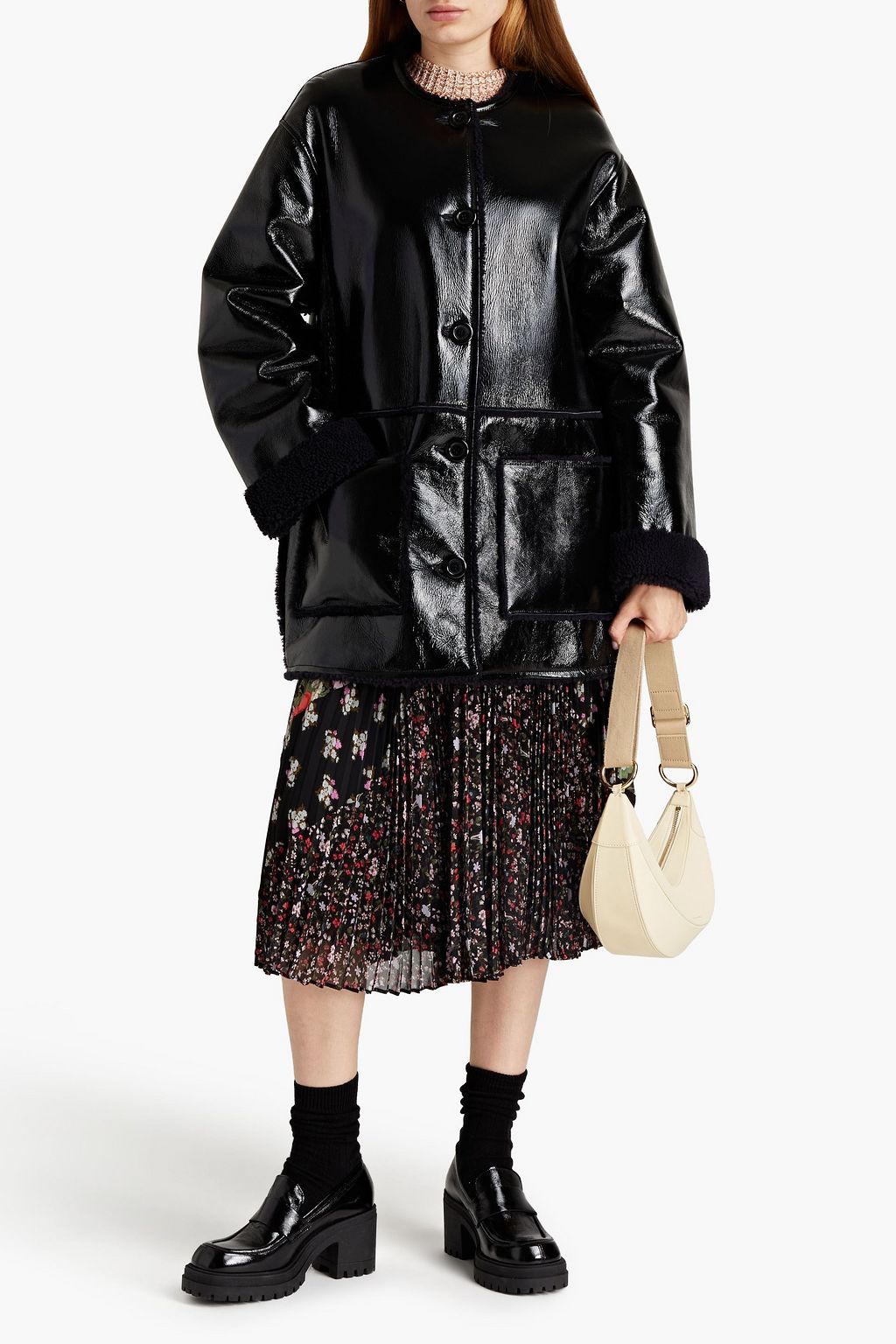 SEE BY CHLOÉ Glossed-leather and shearling coat