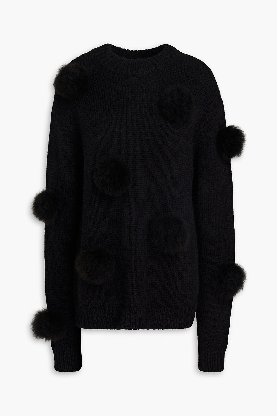 Tibi Pompom-trimmed Alpaca-blend Jumper In Black