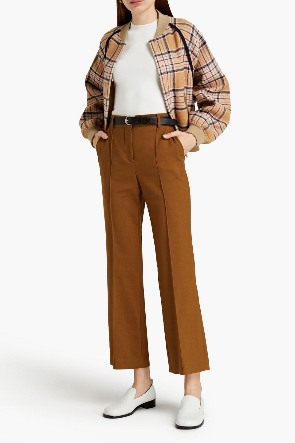 See By Chloé Cropped Cotton-blend Twill Bootcut Trousers In Light Brown