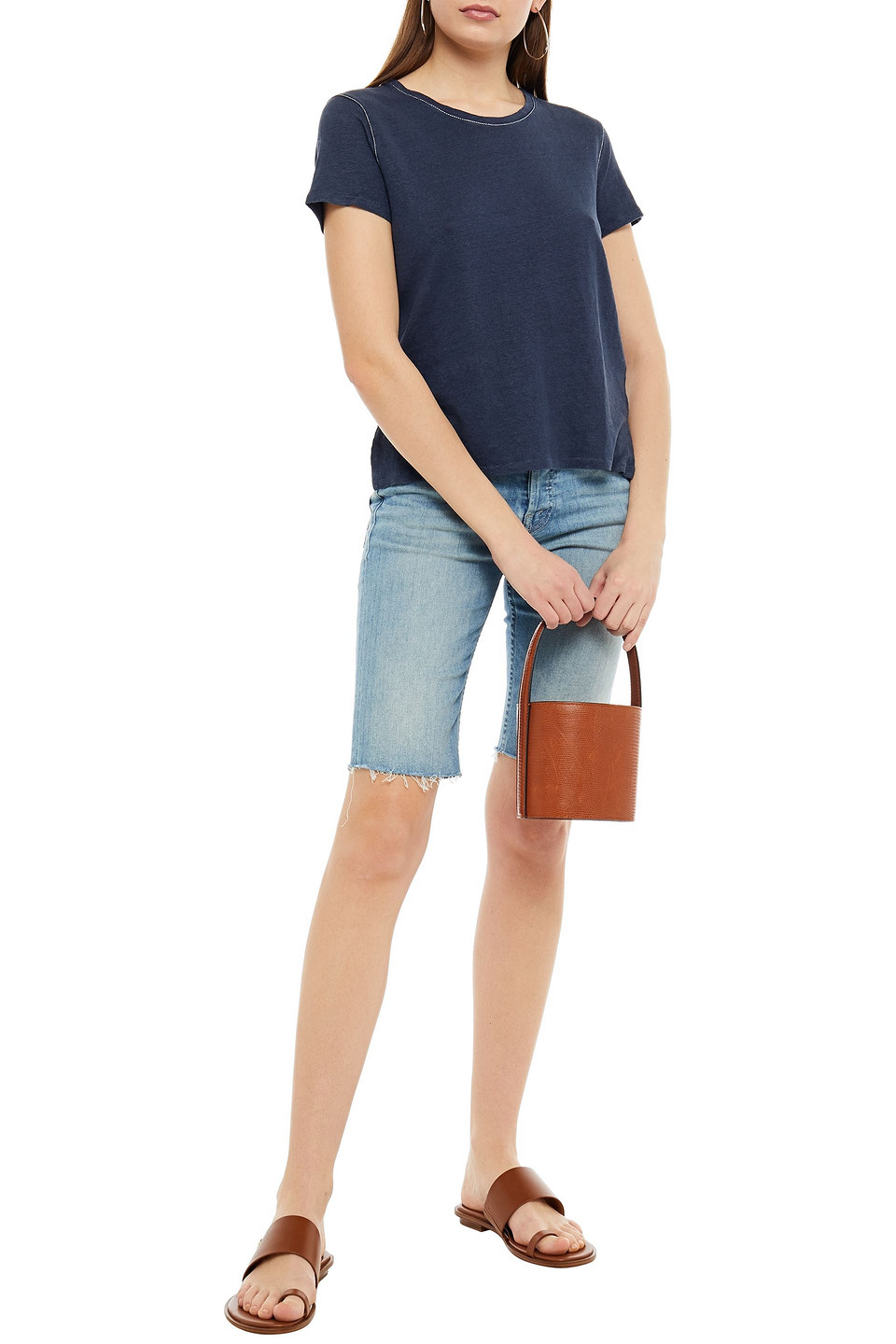 Majestic Slub Stretch-linen Jersey T-shirt In Blue