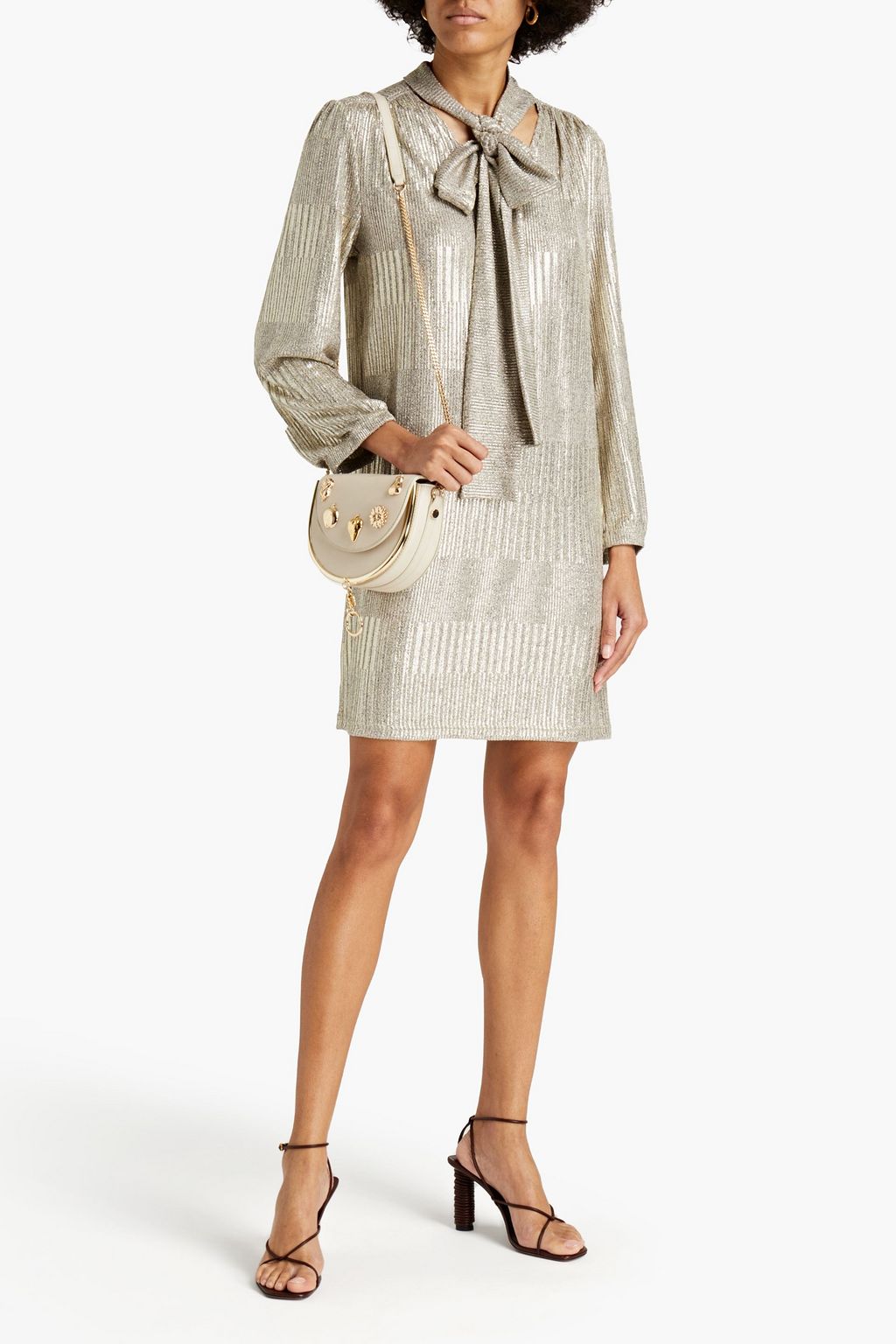 SEE BY CHLOÉ Metallic ribbed-knit mini dress