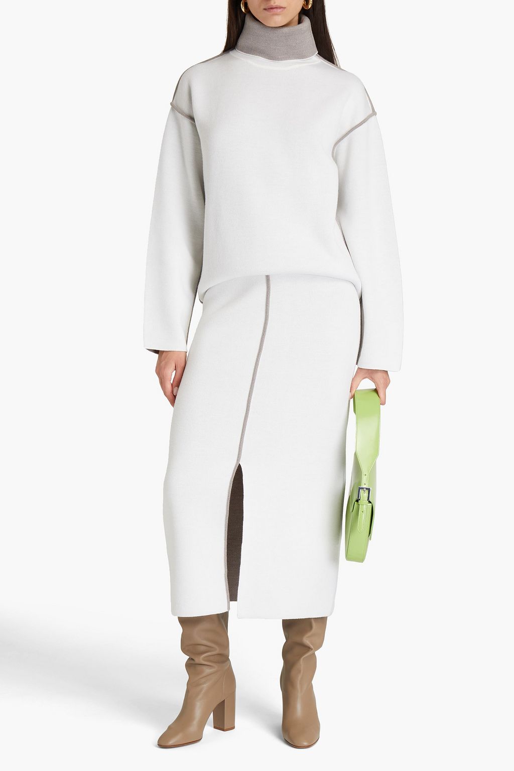 VICTORIA, VICTORIA BECKHAM Two-tone wool-blend turtleneck sweater