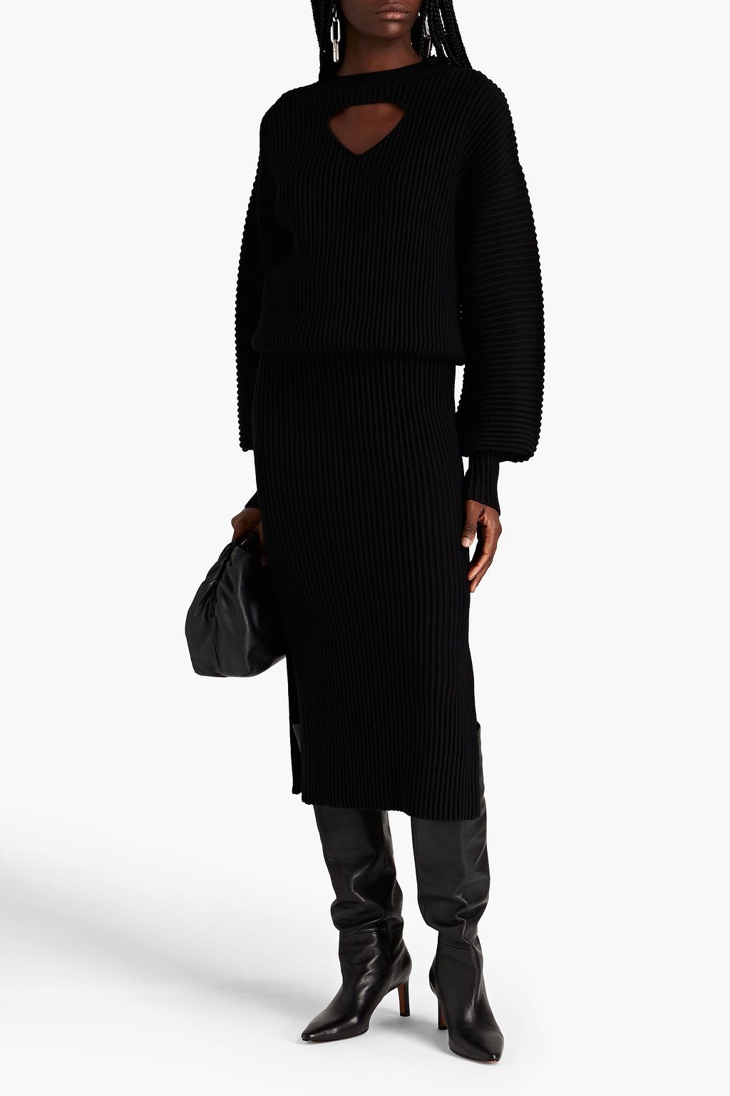 VICTORIA, VICTORIA BECKHAM Cutout ribbed wool midi dress
