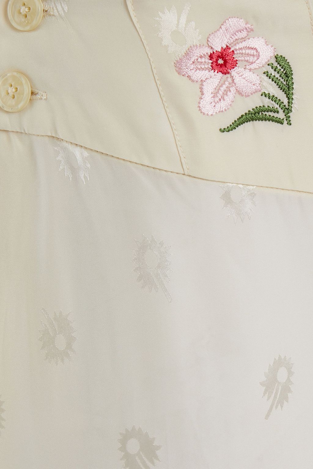 MORGAN LANE Olive embroidered silk-blend jacquard pajama pants