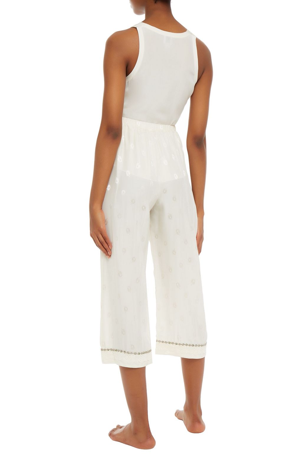 MORGAN LANE Olive embroidered silk-blend jacquard pajama pants