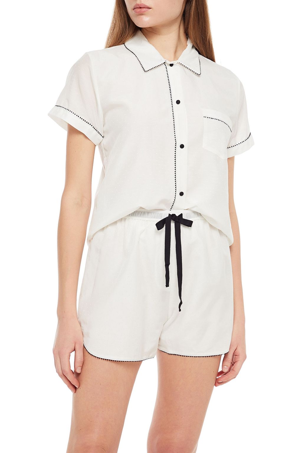 MORGAN LANE Tami polka-dot cotton and silk-blend jacquard pajama top