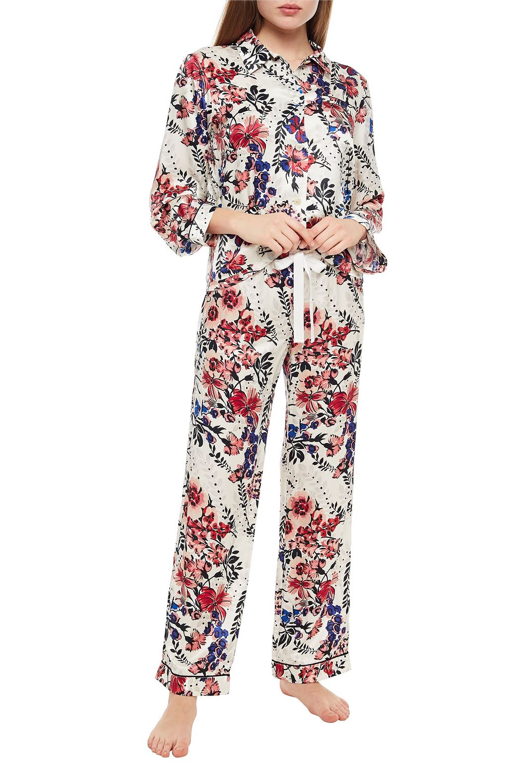 MORGAN LANE Ruthie floral-print satin pajama top