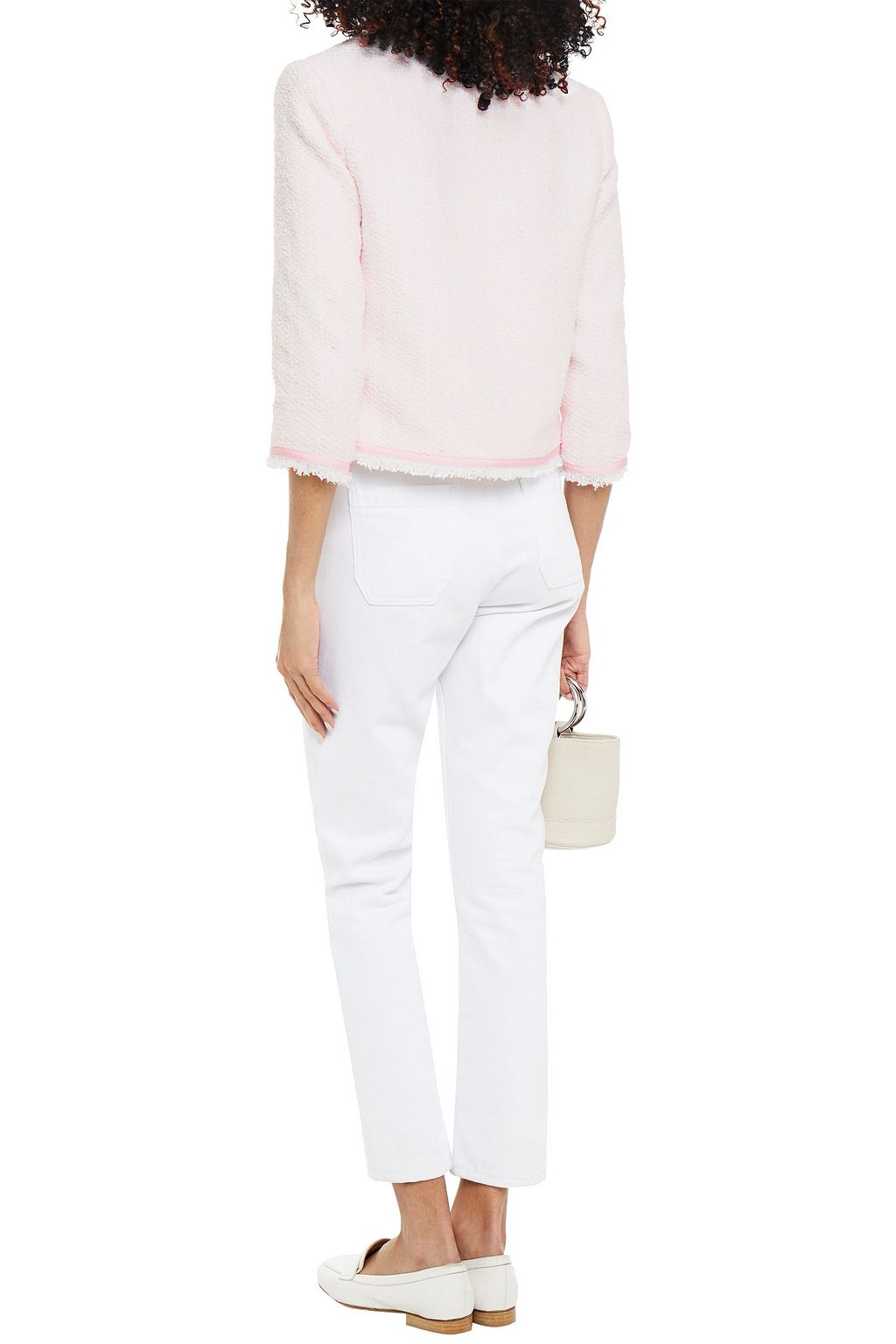 CLAUDIE PIERLOT Cropped Jacke aus Bouclé-Tweed mit Fransen