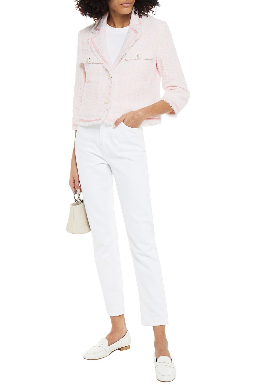 CLAUDIE PIERLOT Cropped Jacke aus Bouclé-Tweed mit Fransen