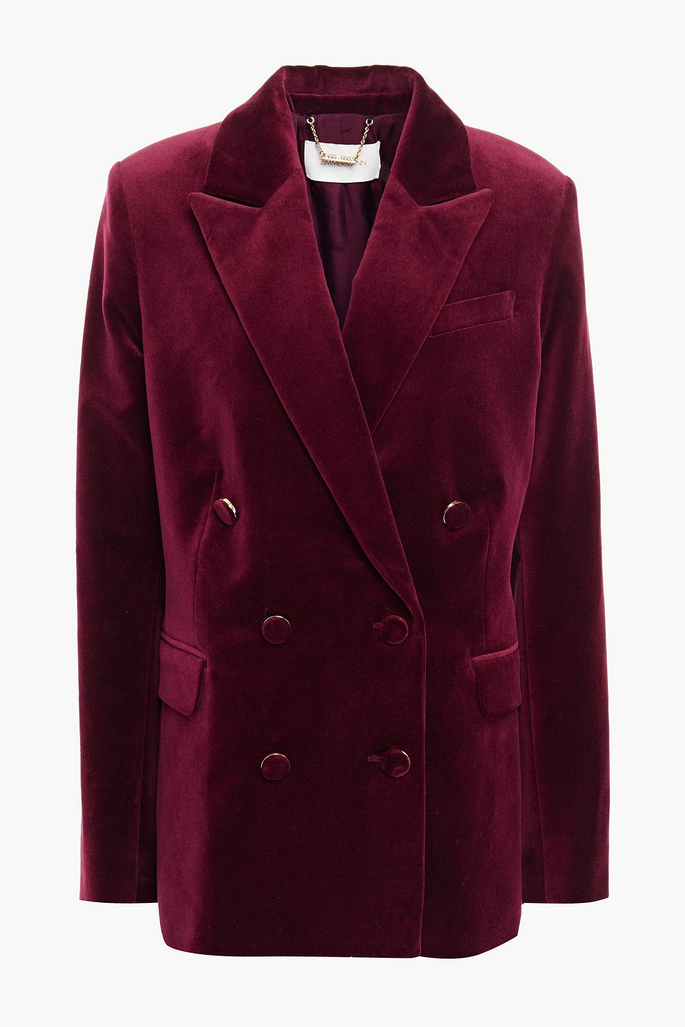 zimmermann - double-breasted cotton-velvet blazer - burgundy - 0