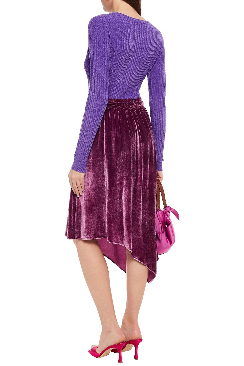 ALICE + OLIVIA Asymmetric gathered crushed-velvet skirt
