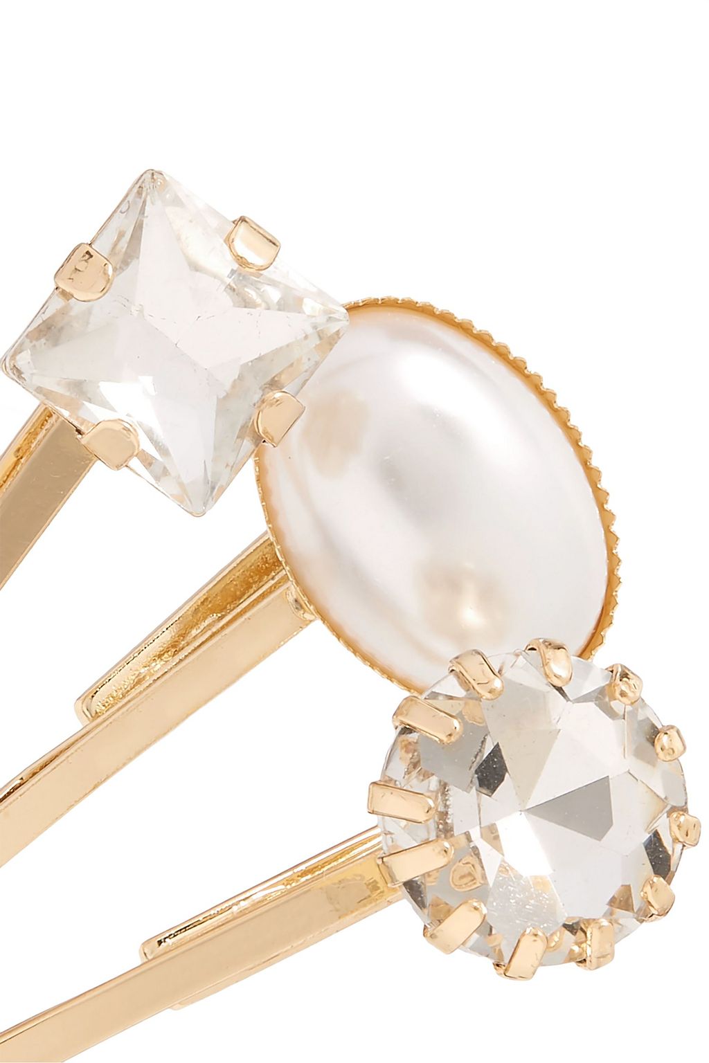 LELET NY Set of ten gold-tone faux pearl and crystal hair slides