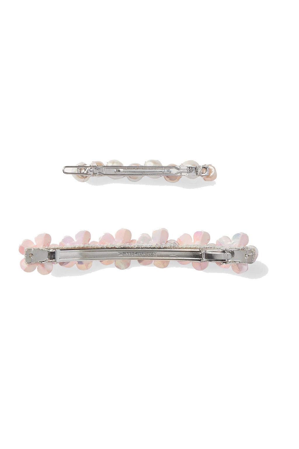 LELET NY Set of two rhodium-plated pearl and sequin hair clips
