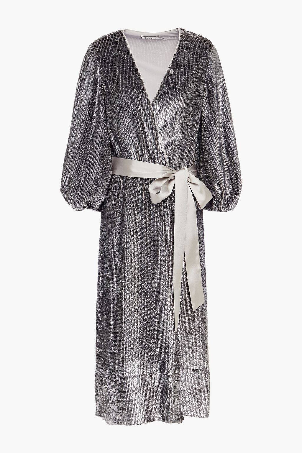 ALICE + OLIVIA Anne belted sequined crepe de chine midi wrap dress ...