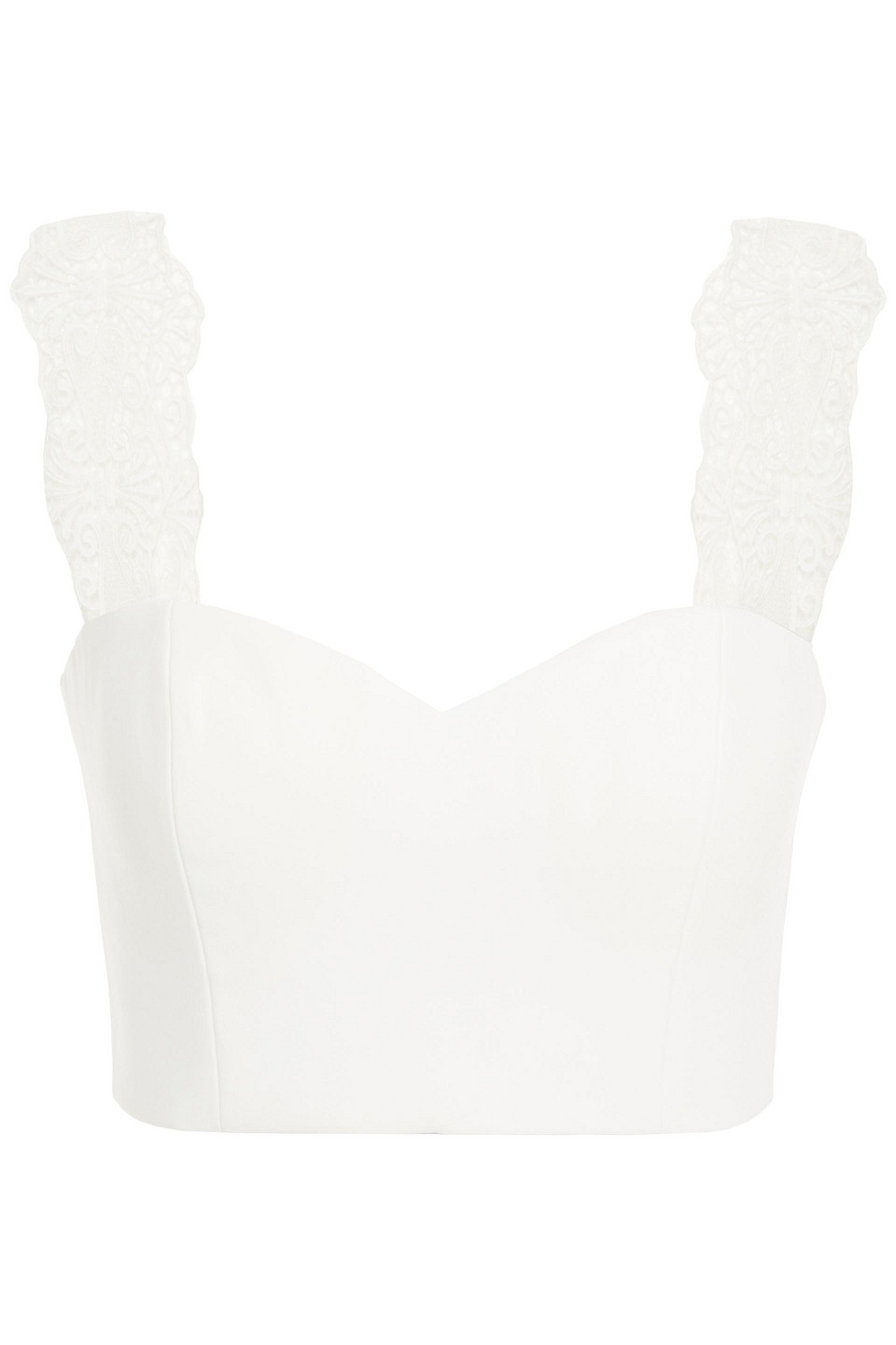 Myra cropped guipure lace-trimmed crepe bustier top