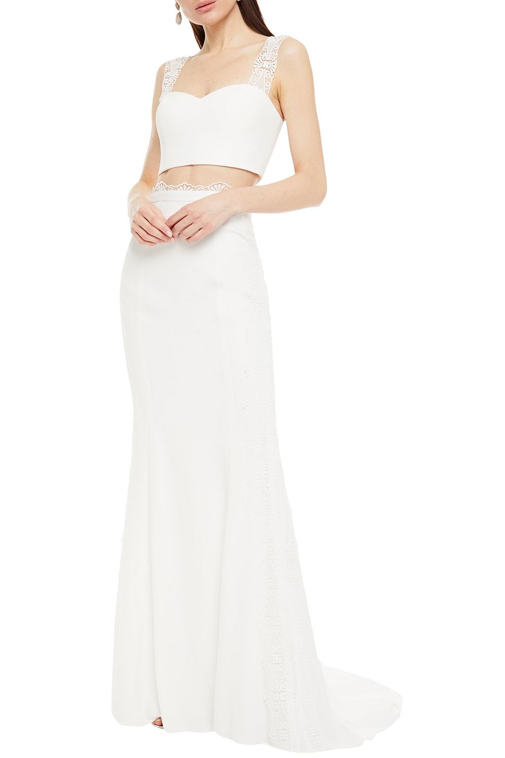 CATHERINE DEANE Myra cropped guipure lace-trimmed crepe bustier top