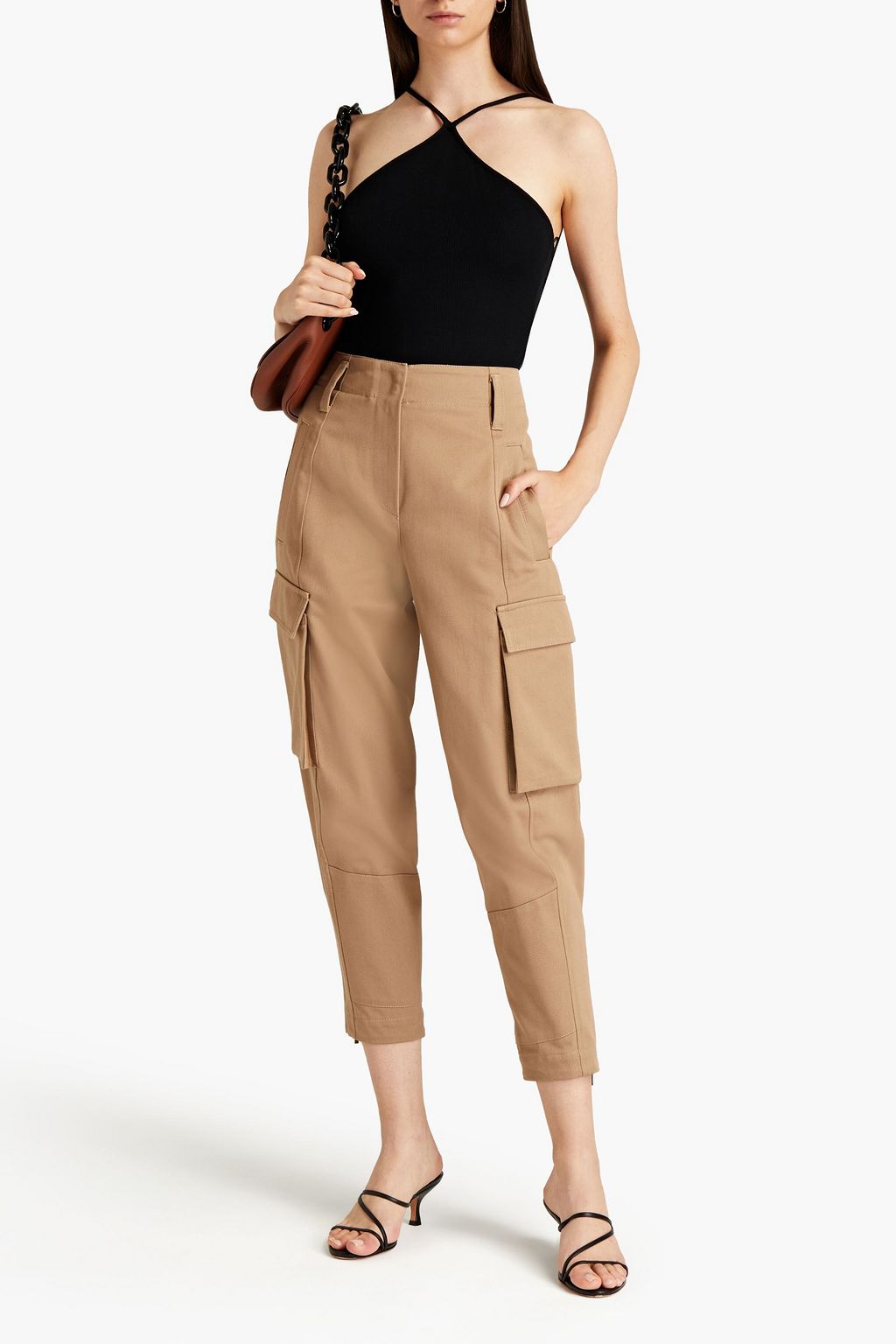 BRUNELLO CUCINELLI Cropped bead-embellished cotton-twill tapered pants