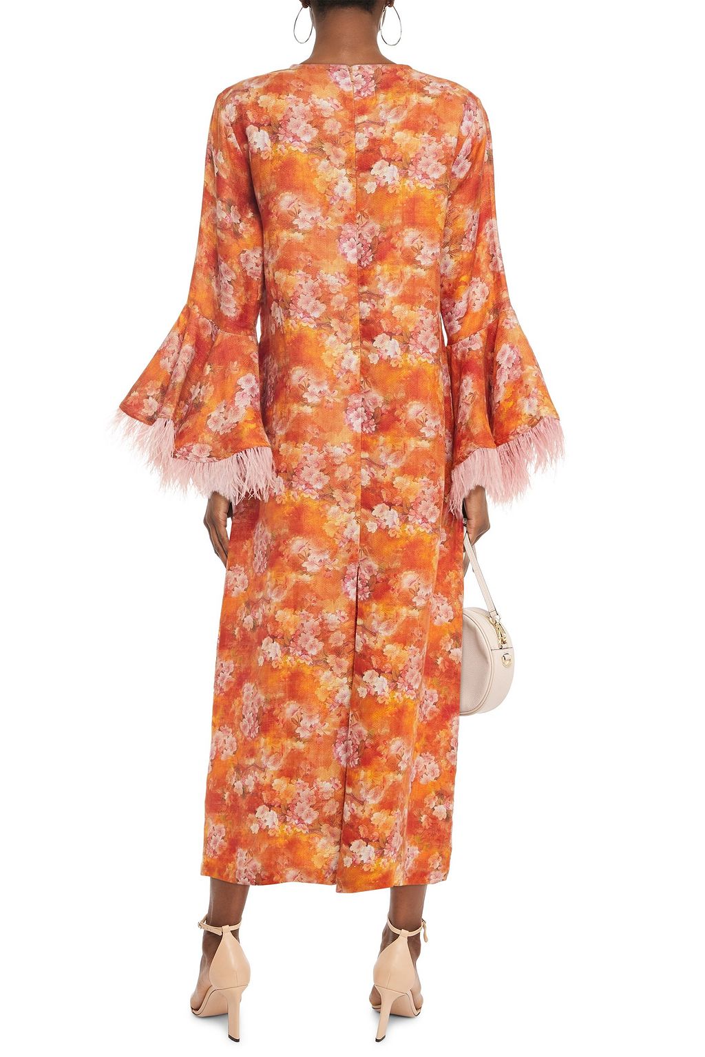BAMBAH Camelia feather-embellished floral linen-jacquard kaftan