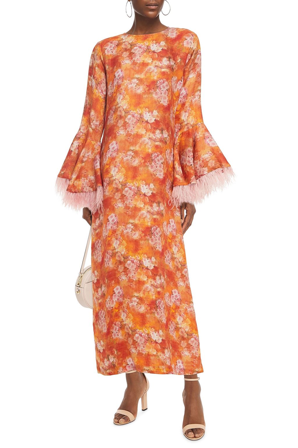 BAMBAH Camelia feather-embellished floral linen-jacquard kaftan