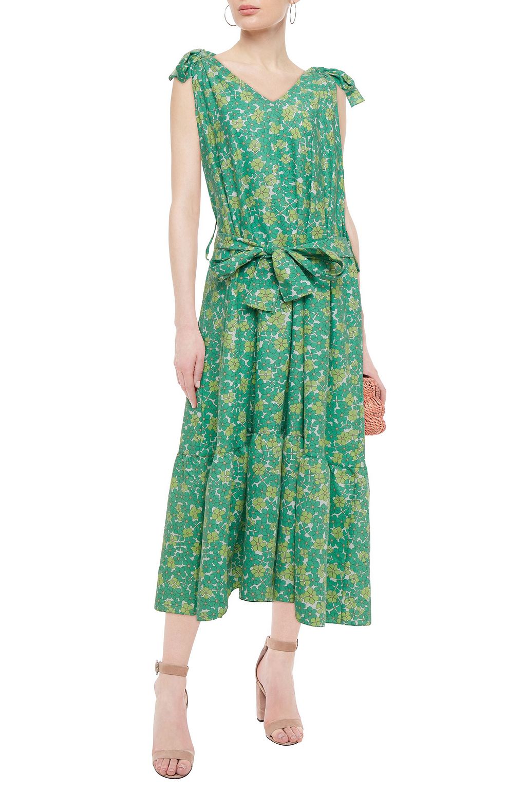 BAMBAH Knotted floral-print jersey midi dress