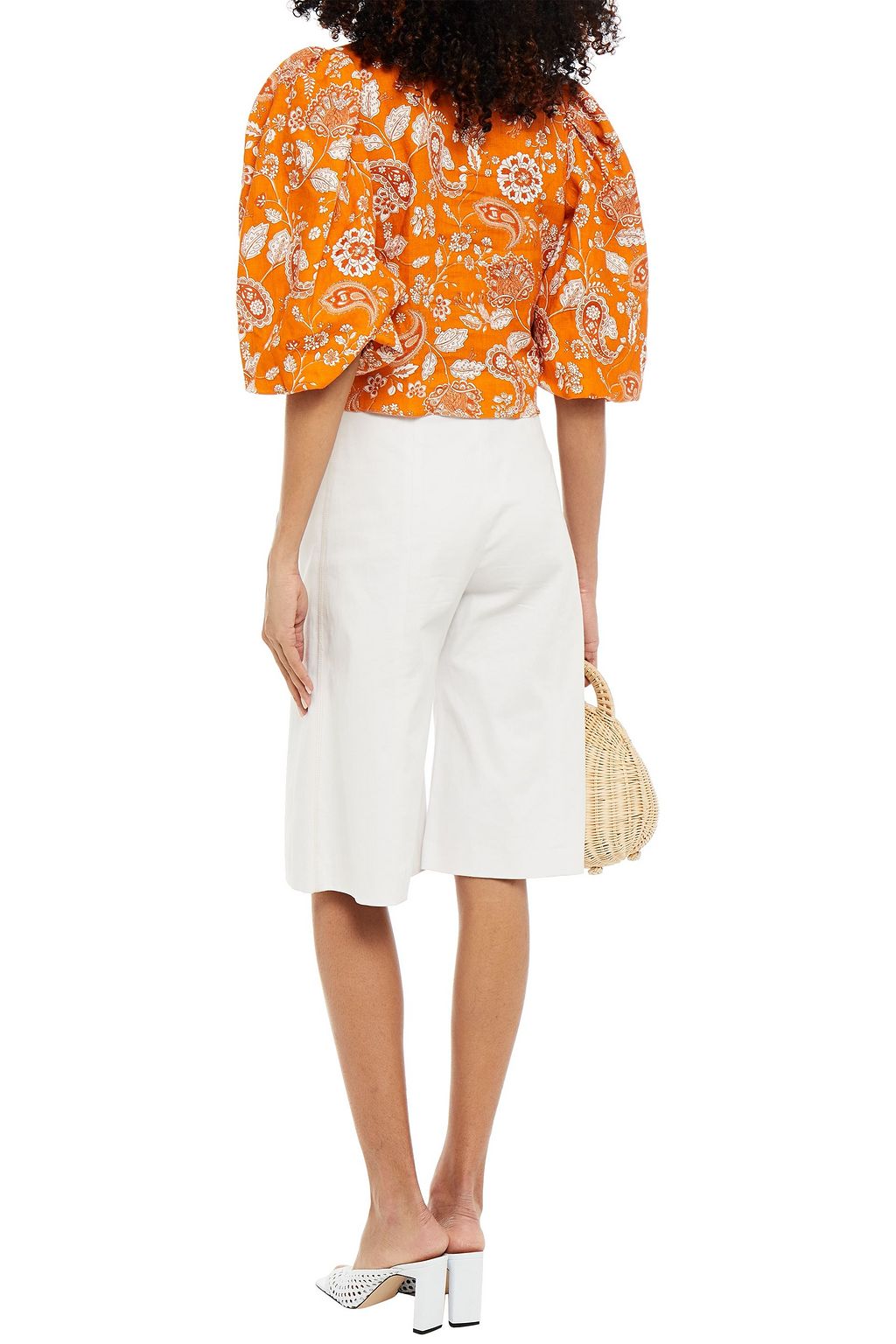 NICHOLAS Tie-front printed linen top
