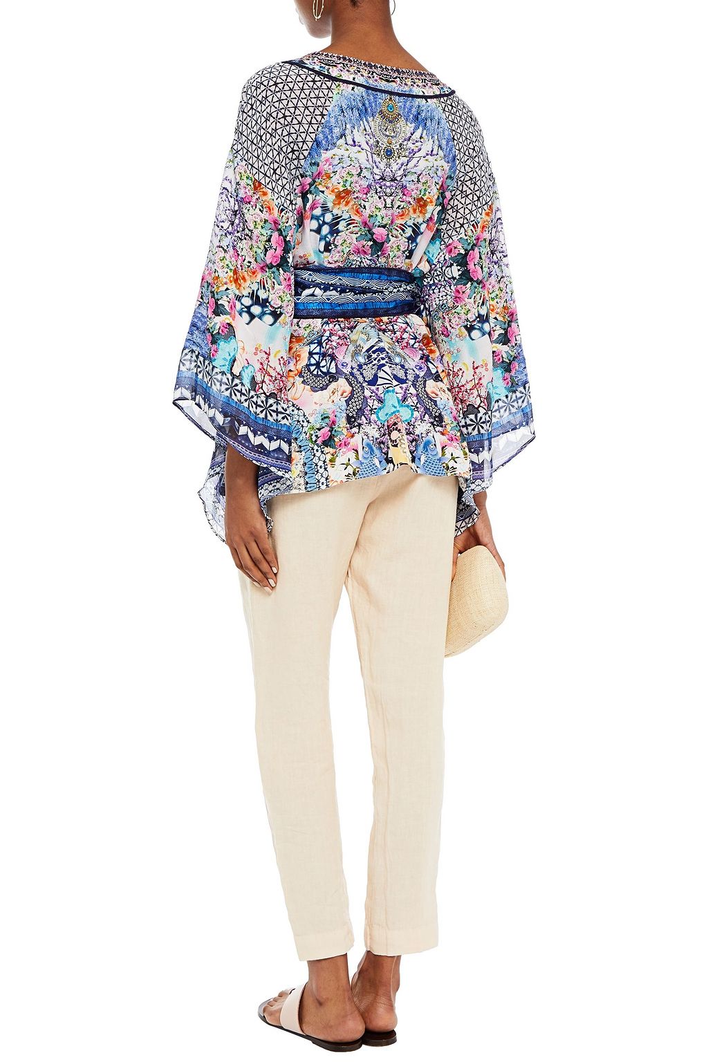 CAMILLA Embellished printed silk crepe de chine kimono