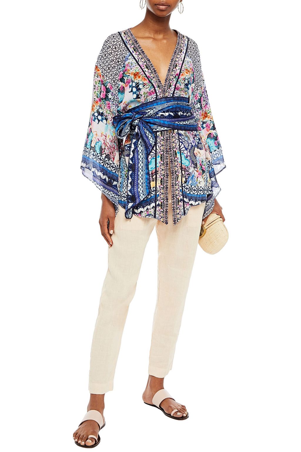 CAMILLA Embellished printed silk crepe de chine kimono