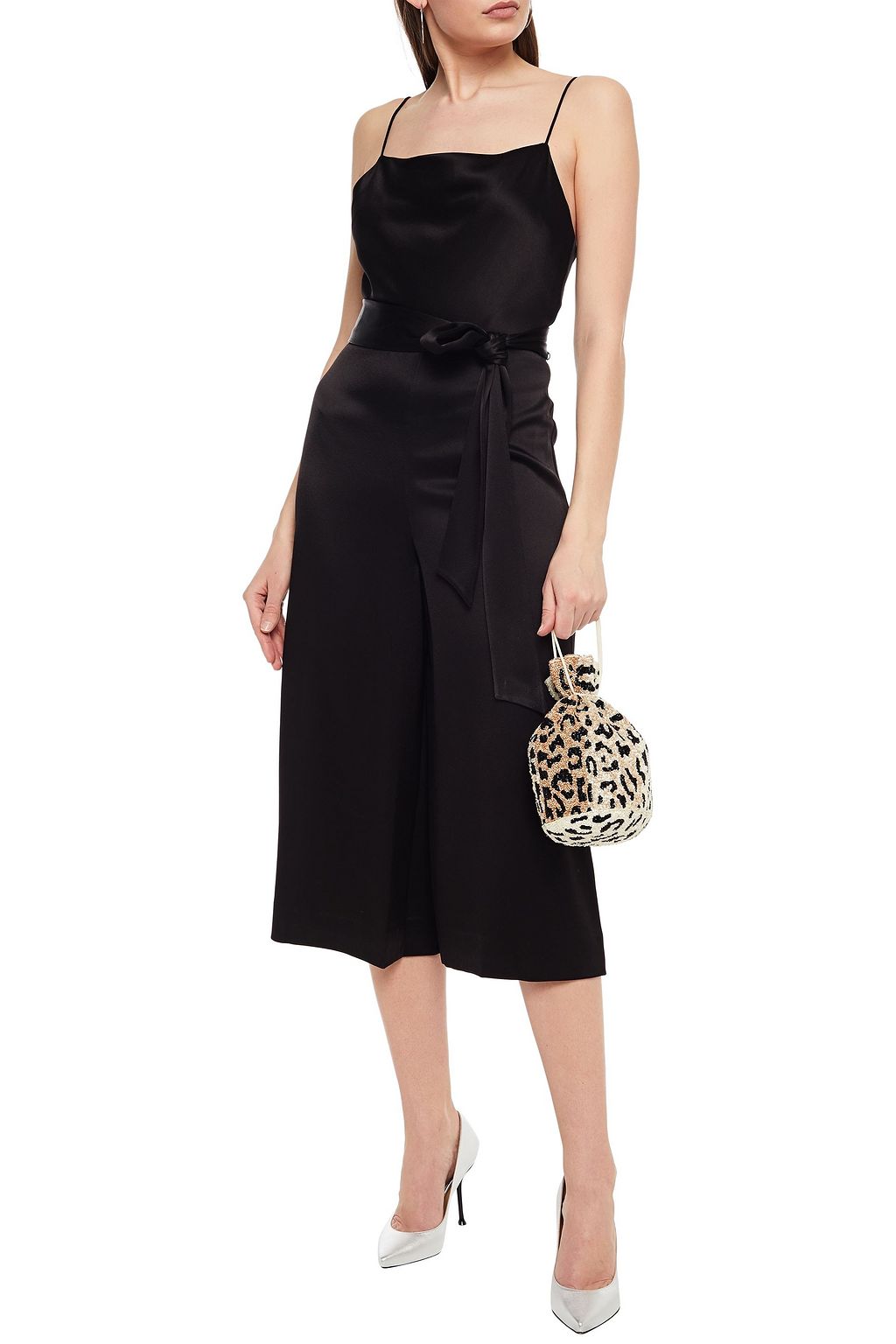 ALICE + OLIVIA Harmon cropped belted satin wide-leg jumpsuit