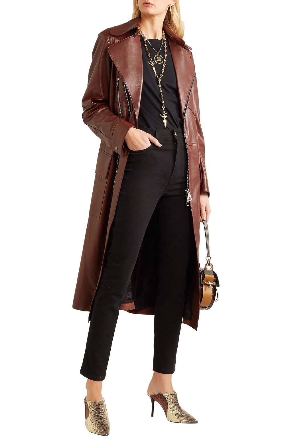 CHLOÉ Lauren Mules aus Leder mit Schlangeneffekt und Muschelsaum