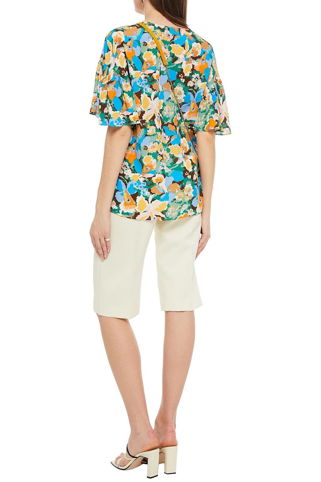 M MISSONI Gathered floral-print crepe top