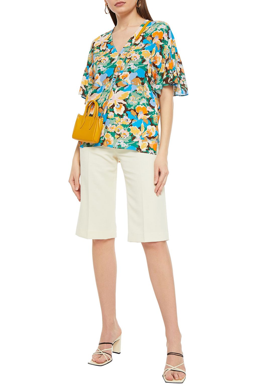 M MISSONI Gathered floral-print crepe top