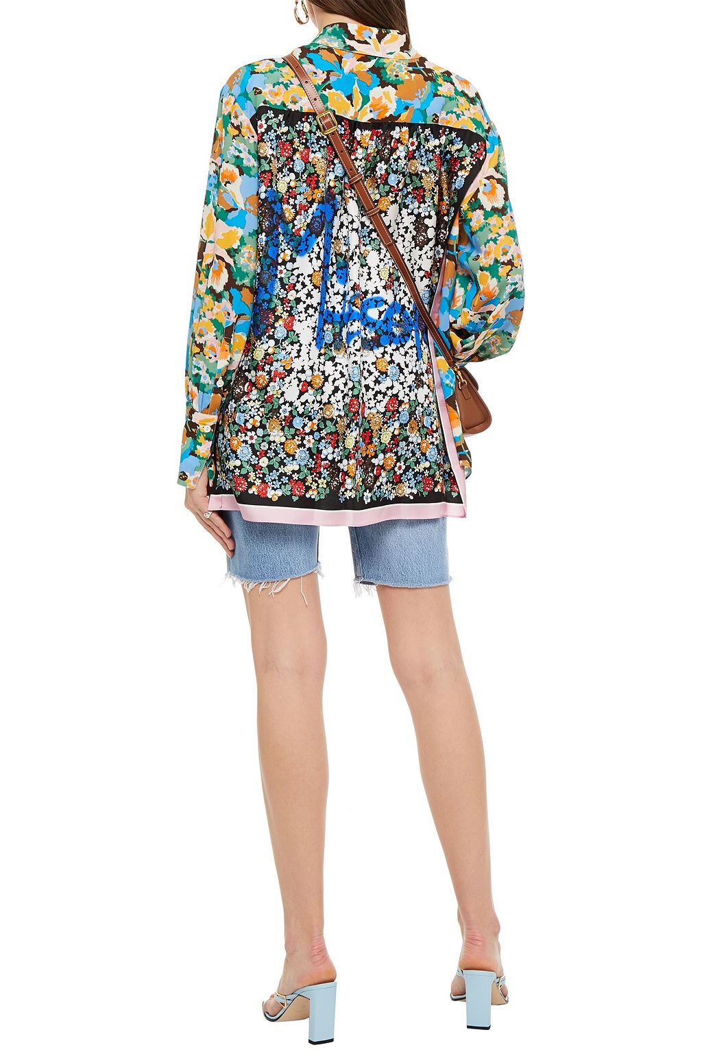 M MISSONI Paneled floral-print satin-twill and crepe shirt