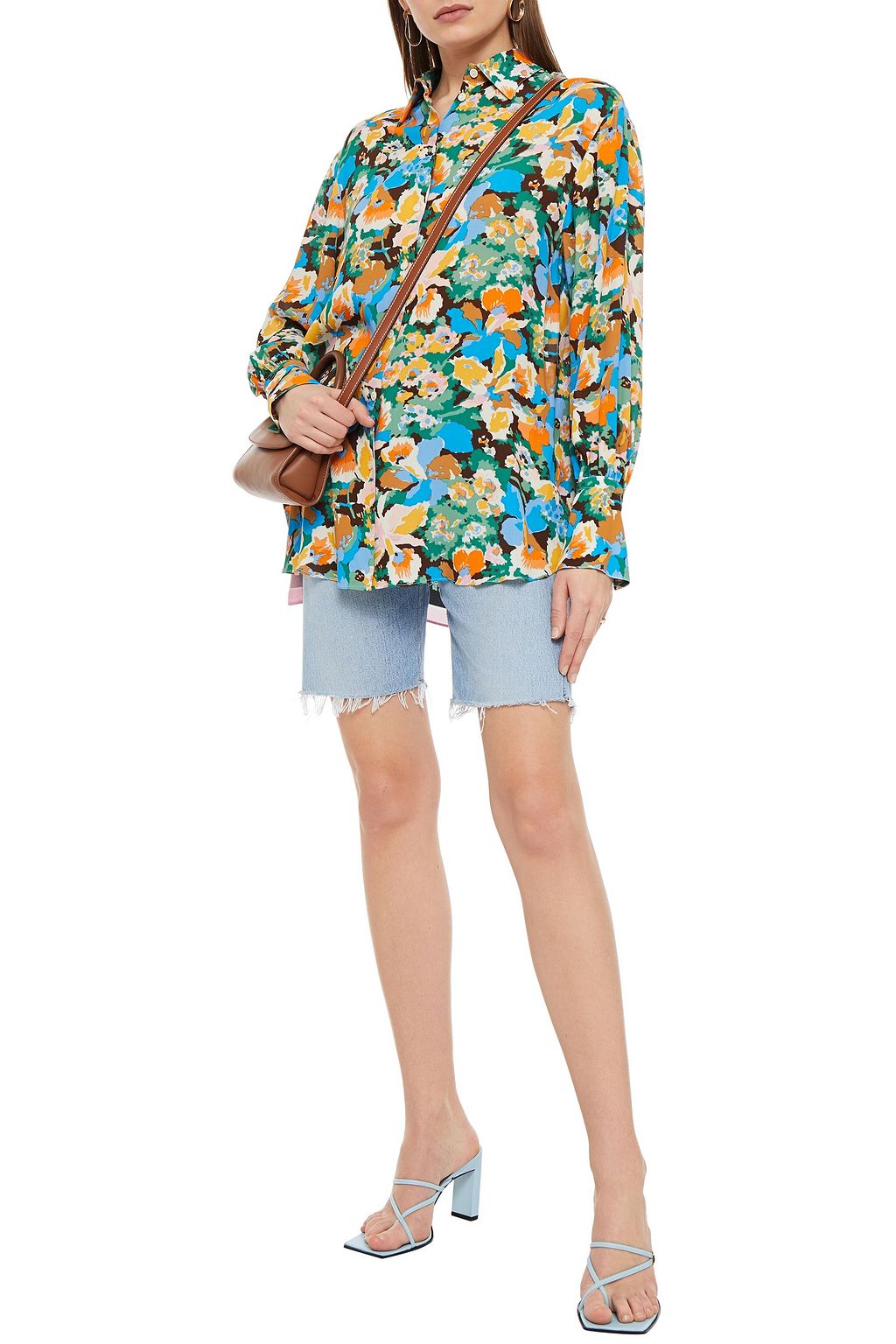 M MISSONI Paneled floral-print satin-twill and crepe shirt