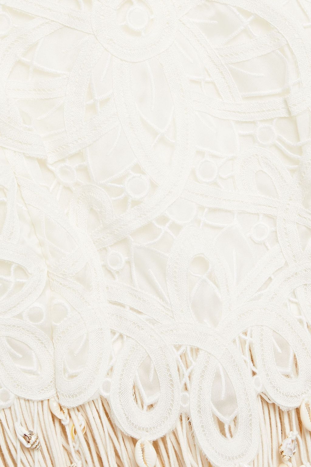 ZIMMERMANN Wavelength cropped fringe-trimmed silk macramé lace top