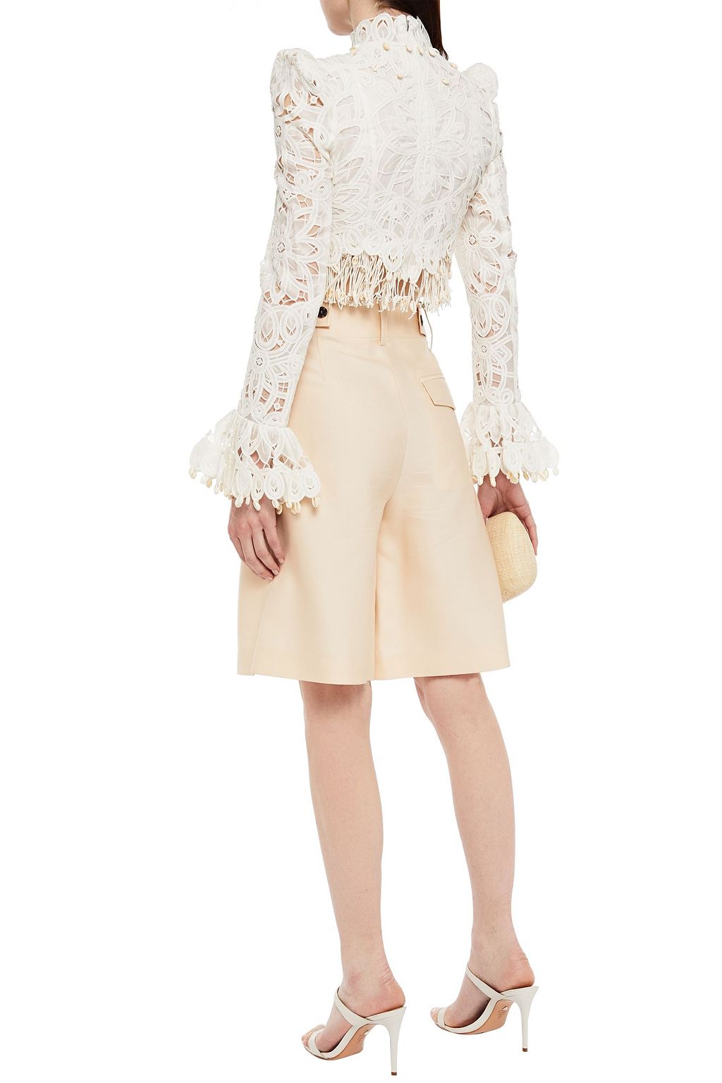 ZIMMERMANN Wavelength cropped fringe-trimmed silk macramé lace top