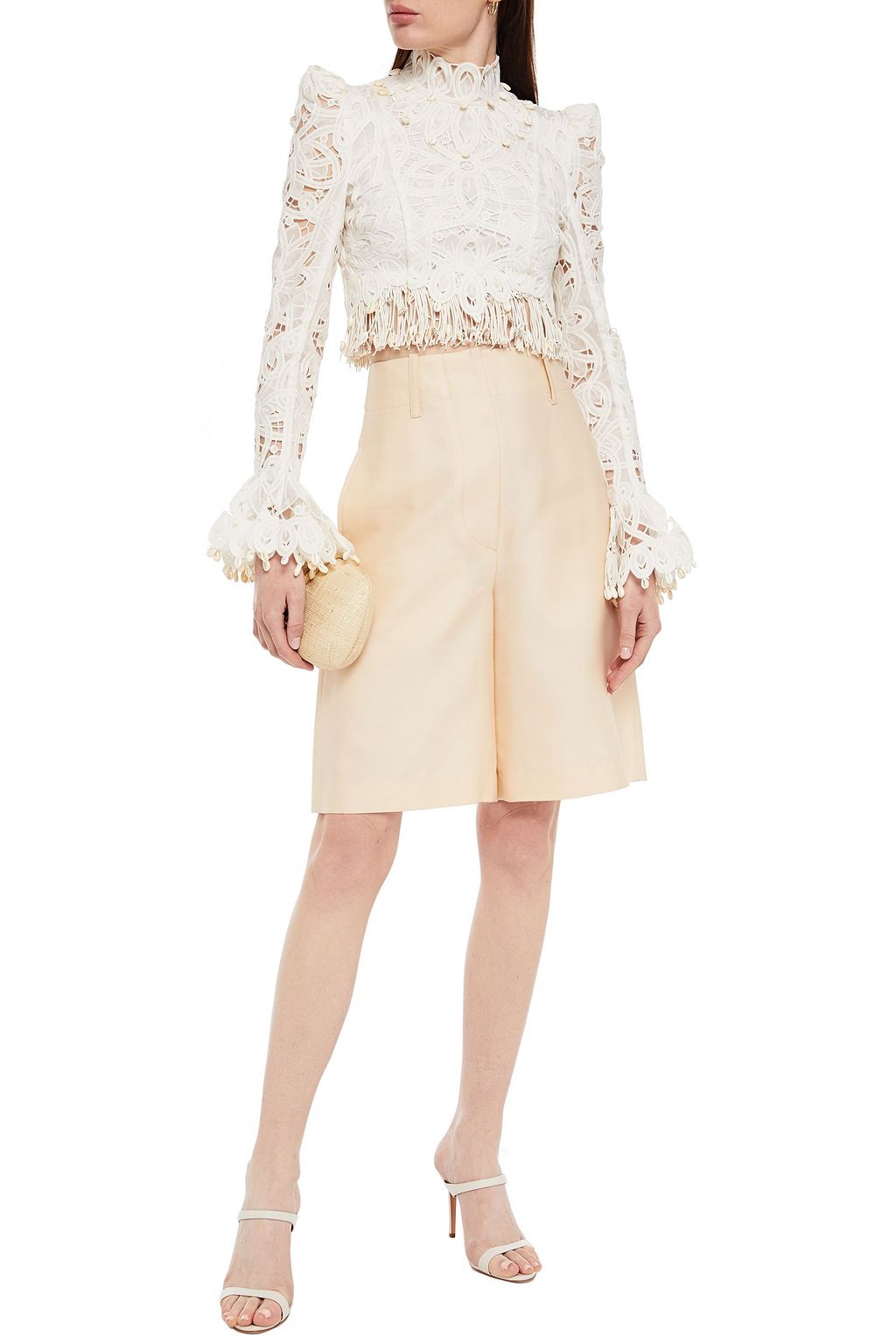 ZIMMERMANN Wavelength cropped fringe-trimmed silk macramé lace top