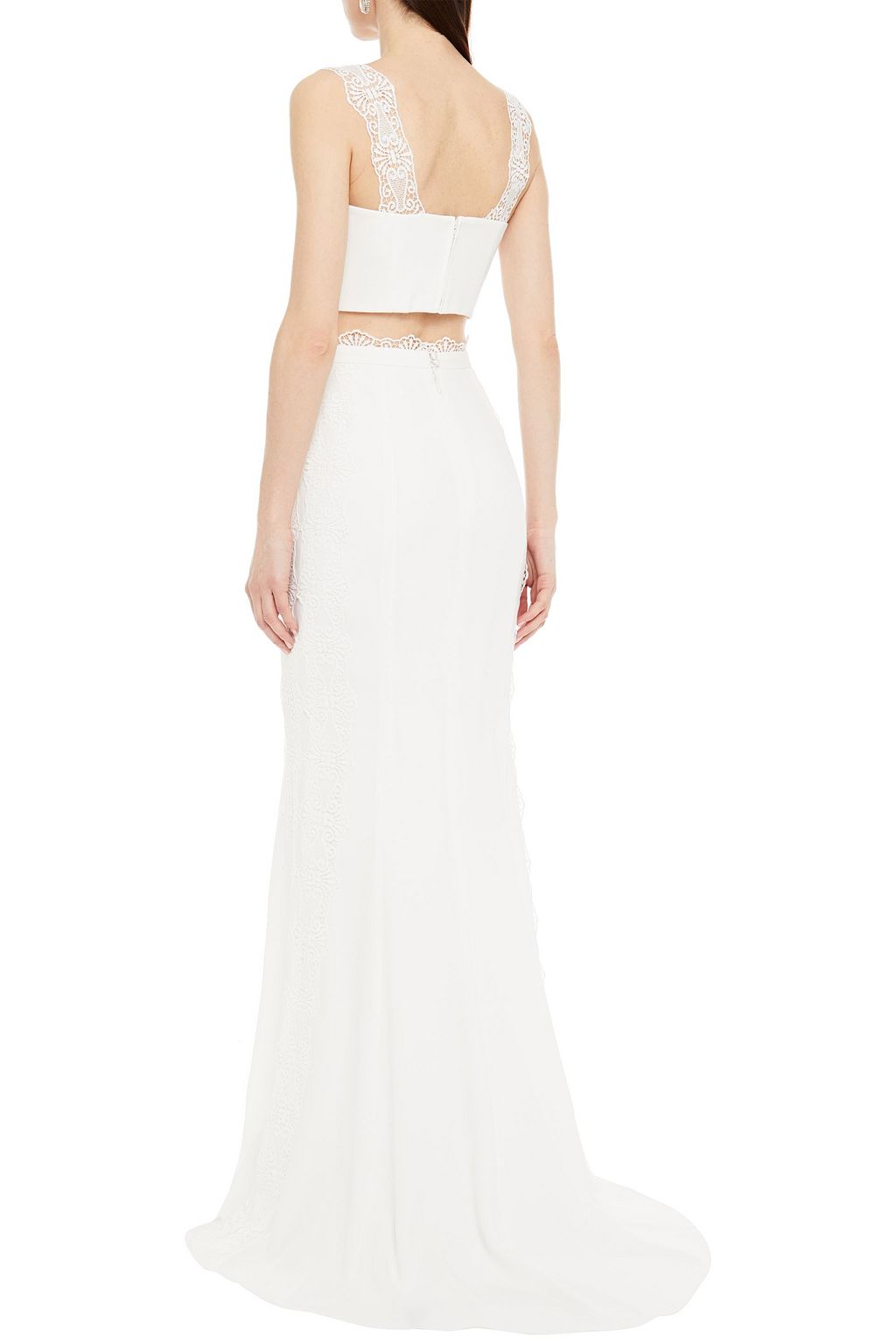 CATHERINE DEANE Maxwell guipure lace-trimmed fluted crepe maxi skirt