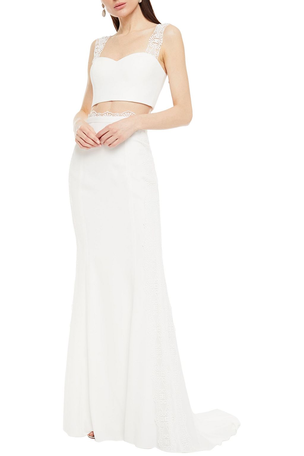 CATHERINE DEANE Maxwell guipure lace-trimmed fluted crepe maxi skirt
