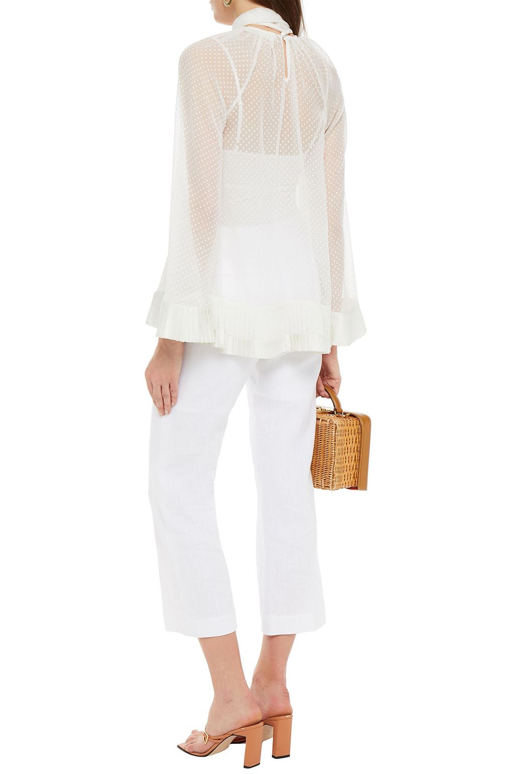 ZIMMERMANN Satin-trimmed pleated fil coupé chiffon blouse