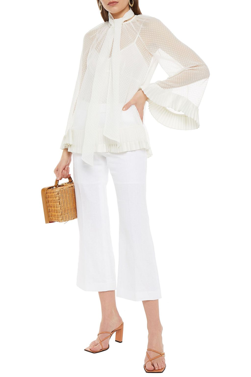 ZIMMERMANN Satin-trimmed pleated fil coupé chiffon blouse