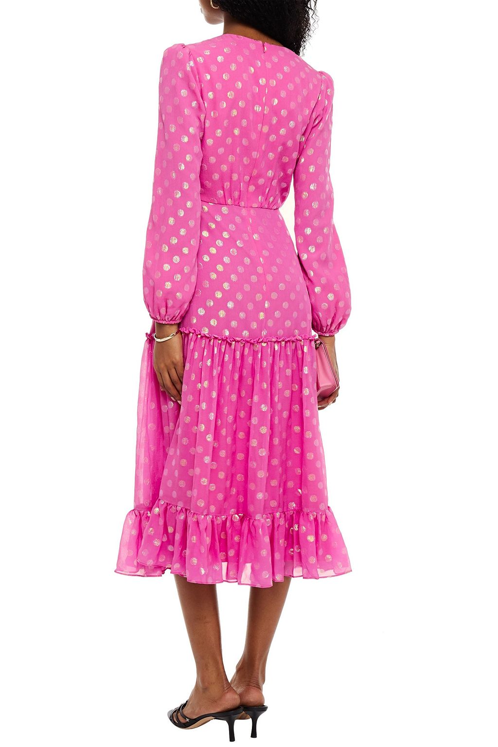 SALONI Devon gathered fil coupé silk-chiffon midi dress