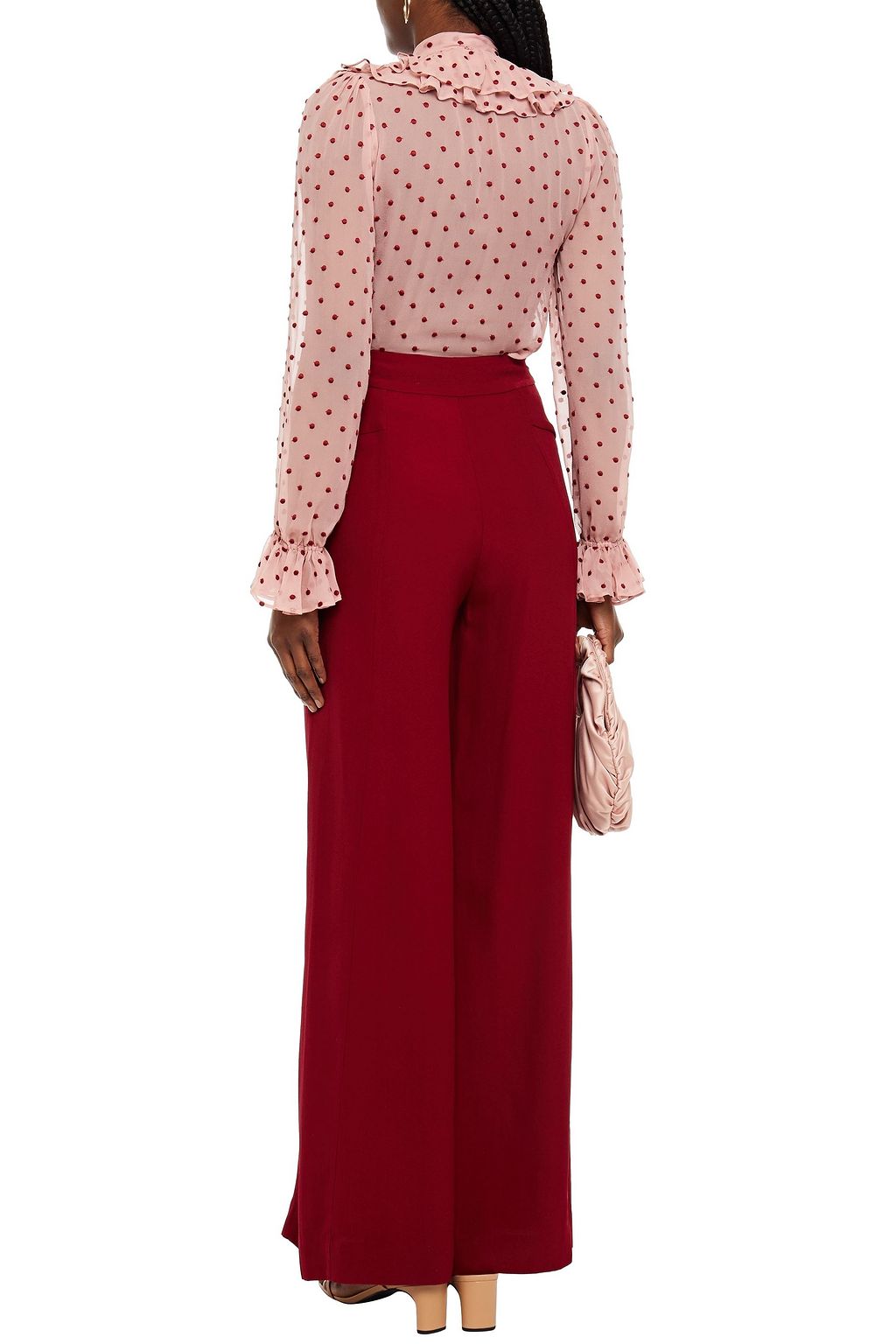 ZIMMERMANN Wavelength pussy-bow ruffled Swiss-dot silk-georgette blouse