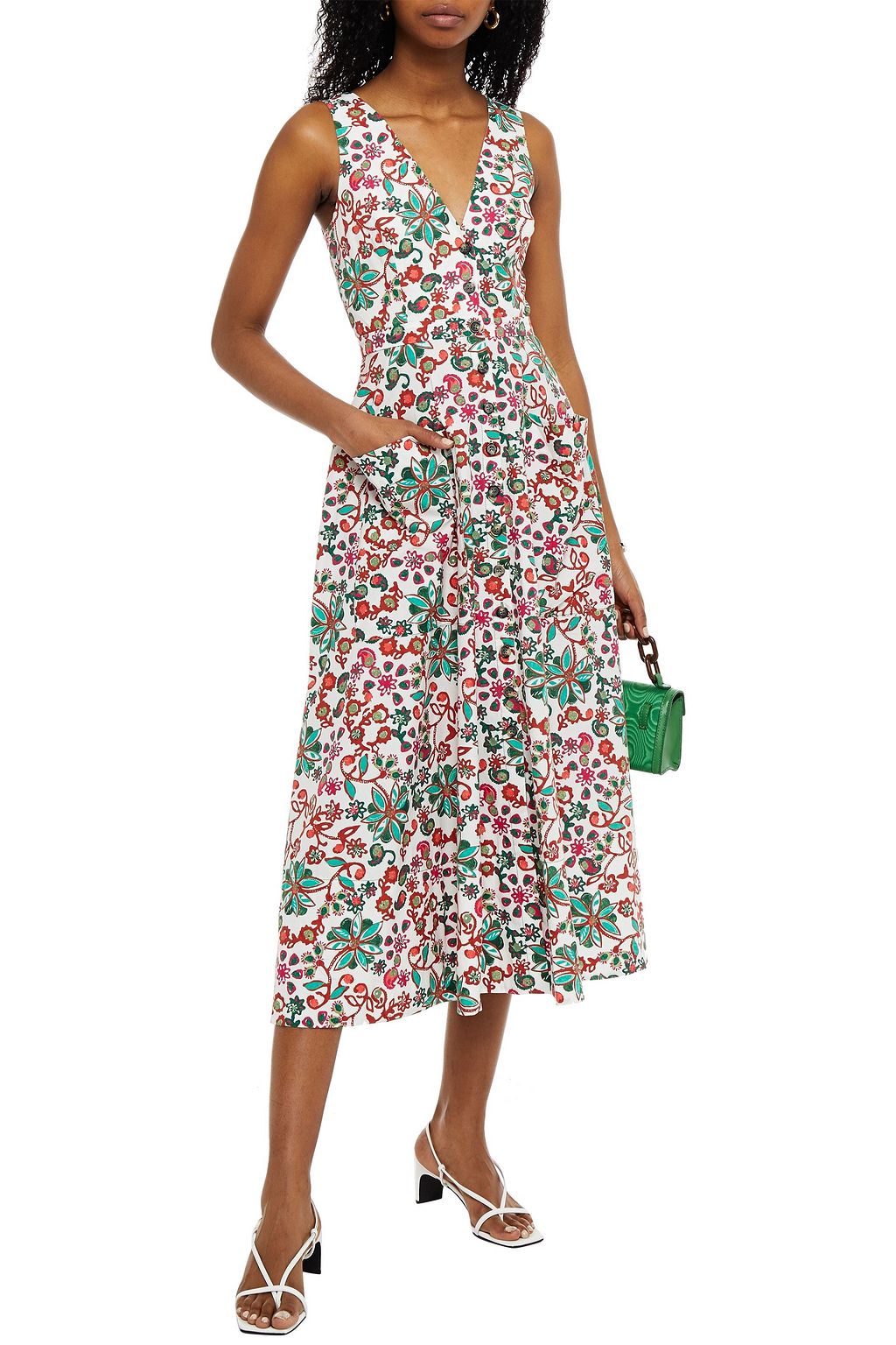 SALONI Zoey gathered printed cotton midi dress