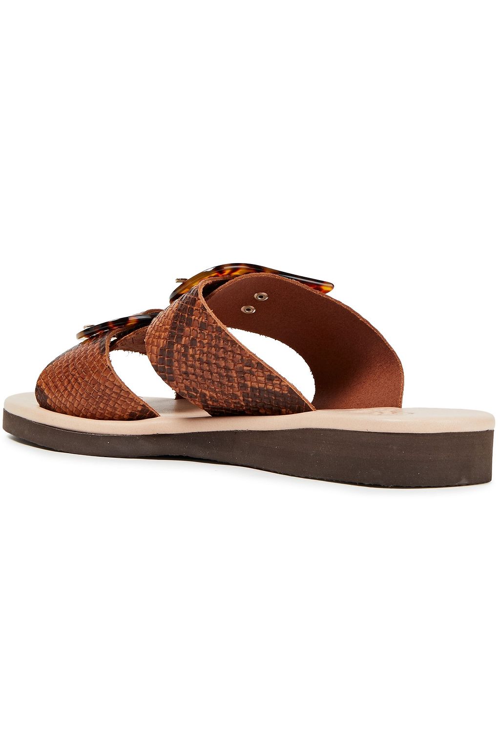 ANCIENT GREEK SANDALS Iaso buckled snake-effect leather slides